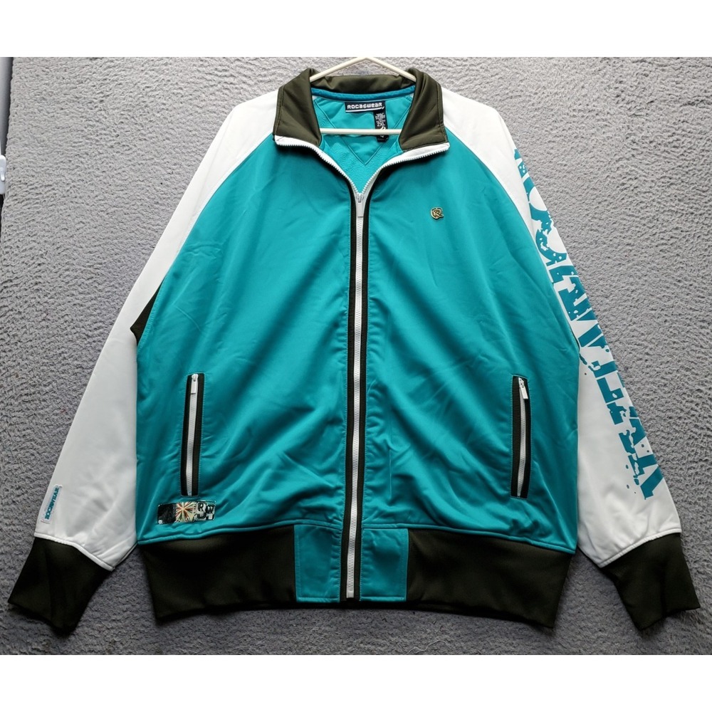 Rocawear Track Jacket Men 2XL Multi Ribbed Hem & Cuff Streetwear Athletic Zip Up